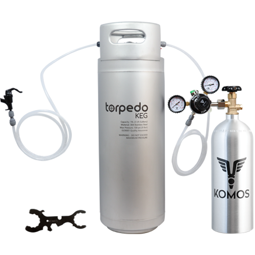 KOMOS® Homebrew Kegging Kit | Ball Lock Keg | Torpedo Keg | Premium Dual Gauge Regulator | Easy Push Connect Fittings