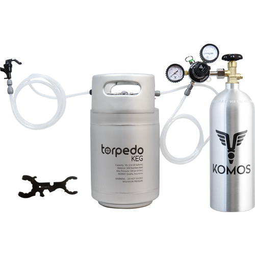 KOMOS® Homebrew Kegging Kit | Ball Lock Keg | Torpedo Keg | Premium Dual Gauge Regulator | Easy Push Connect Fittings