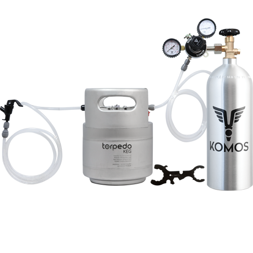 KOMOS® Homebrew Kegging Kit | Ball Lock Keg | Torpedo Keg | Premium Dual Gauge Regulator | Easy Push Connect Fittings